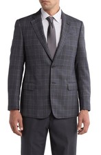 Armani Collezioni Men's Plaid Virgin Wool Silk Blazer Grey Size Eu 54 / US 44