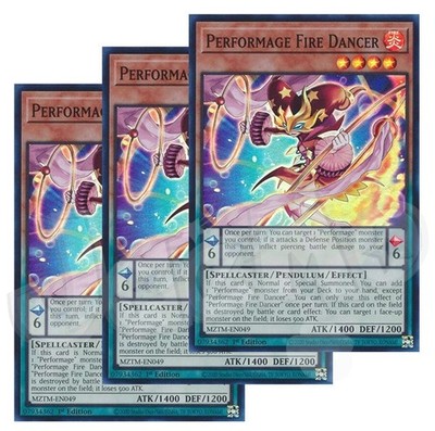 Yugioh - Performage Fire Dancer x 3 - 1st Edition Super Rare NM - Free Holo Card