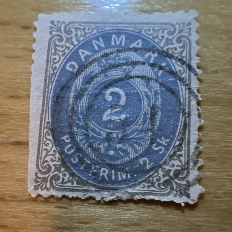 Denmark & Faroe Islands 2 Skilling Postage Stamp Used Blue/Gray Uncertified