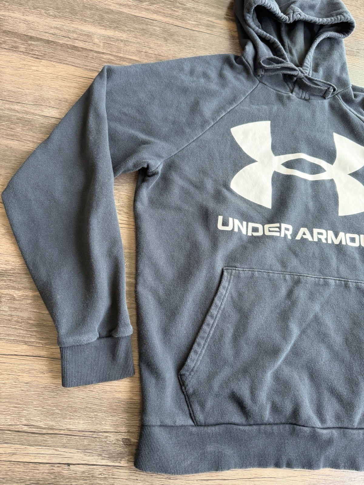 Under Armour Rival Fleece Hoodie Men M Black Loose Big Logo Athletic Casual thumbnail 5