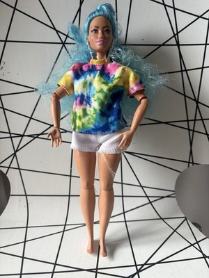 Barbie Extra #4 Curvy AA Sommersprossen Gesicht blaue Haare Puppe Übergröße