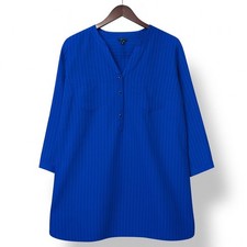 Talbots Women Blue Cotton Popover Tunic Top 20W Textured Minimalist  Capsule