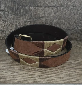 Taille de la ceinture de polo argentin 90cm Tissé à la main en cuir brun Style de boucle en laiton Gaucho