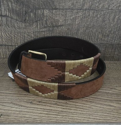 Argentine Polo Belt Size 90cm Handwoven Brown Leather Brass Buckle Gaucho Style
