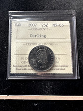 2007 Curling, ICCS Graded Canadian ¢25 Cent**MS-65** Cert# XVC 487