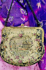 Vintage Tapestry Roman Scene Handbag Purse Gold Toned Clasp