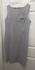 Calvin Klein Seersucker Sleeveless Dress S Shoulder Folded Bow Accent Back Zip