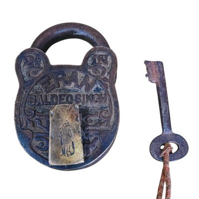 Vintage Old Antique Brass Rare Multiple Work Embossed Pad Lock With Key