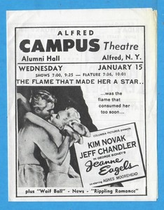 Alfred Campus Theatre,  Alumni Hall Alfred, NY, Movie Folding Schedule 1950s