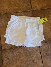 All in Motion Kids 2 In 1 Athletic mid rise White Shorts Girls Size S 6-7