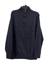 Men’s TailorByrd Navy Blue 100% Cotton 1/4 Zip Pullover Sweater: Preppy, XL