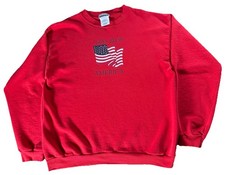 VTG 90s God Bless America Patriotic USA Flag Sweatshirt Pullover Sz L Red L/S
