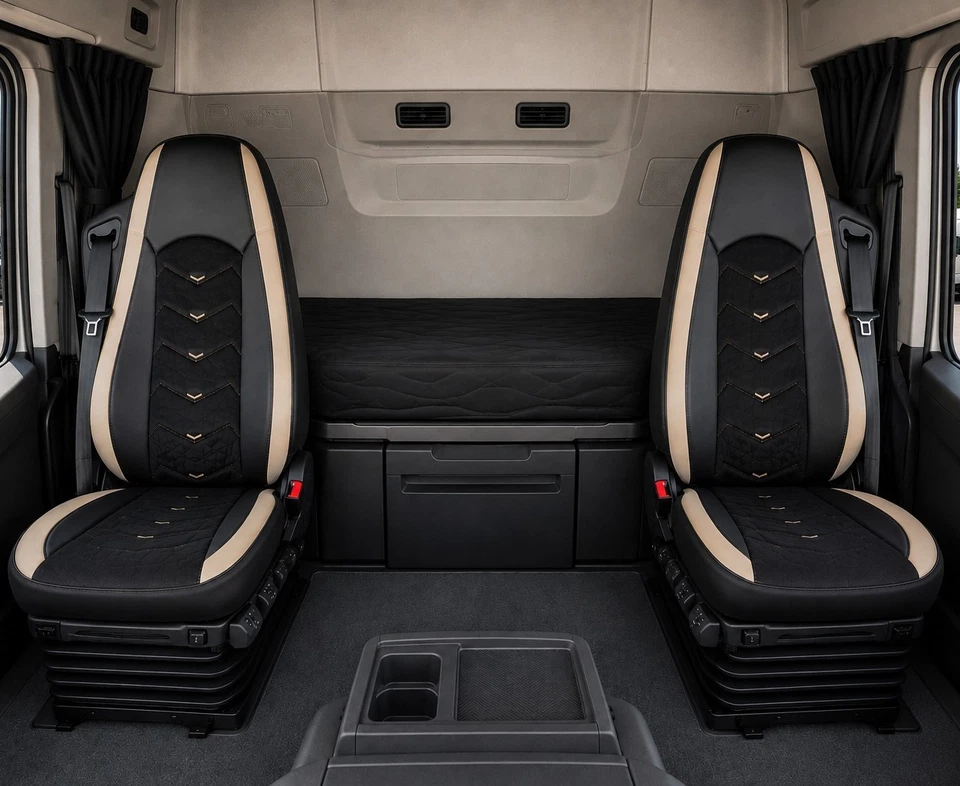 Housses de siège pour Volvo FH Euro 6 1+1 Camion Cuir/Alcantara Noir Beige - Photo 1/4