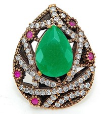 Ottoman Empire Style 5CT Treated Emerald 925 Sterling Silver Ring Sz 6 HB2-8