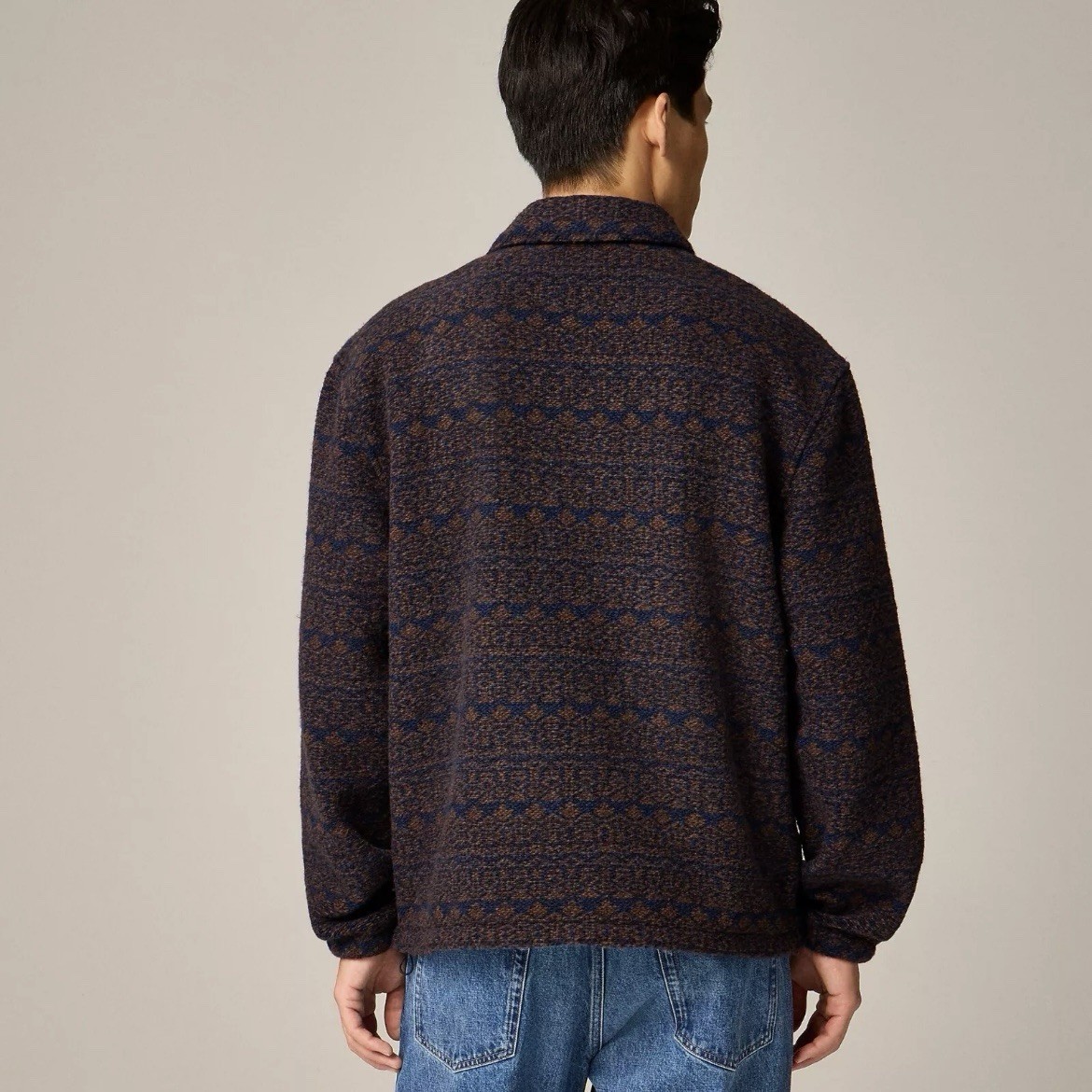 FILA Maglione J Crew misto lana 1 4 colletto a scatto giacca pile grande motivo marrone e blu