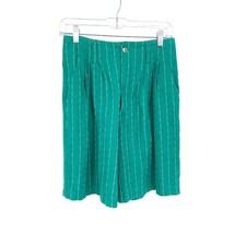 Vintage 90s Shorts Womens Sz 27" High Waisted Green Striped Ramie Cotton