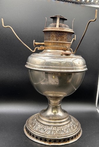 Antique Bradley & Hubbard Nickel Plated Oil Lamp, B&H  W/ Chimney Working