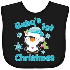 Inktastic Baby's 1st Christmas With Cute Penguin And Snowflakes Baby Bib Merry
