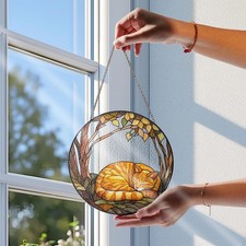 Orange Cat Sleeping Stained Glass Suncatcher, Cat Lover Gift, Cat Memorial Gift