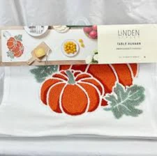 NWT Linden 100 % Cotton Table Runner 14X72" Autum Fall or Summer Embroidered 