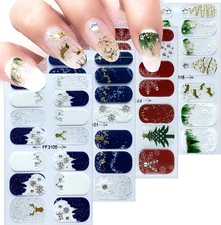 4 Sheets Christmas Nail Wraps Stickers 5D Charms White Snowflake Gel Nail