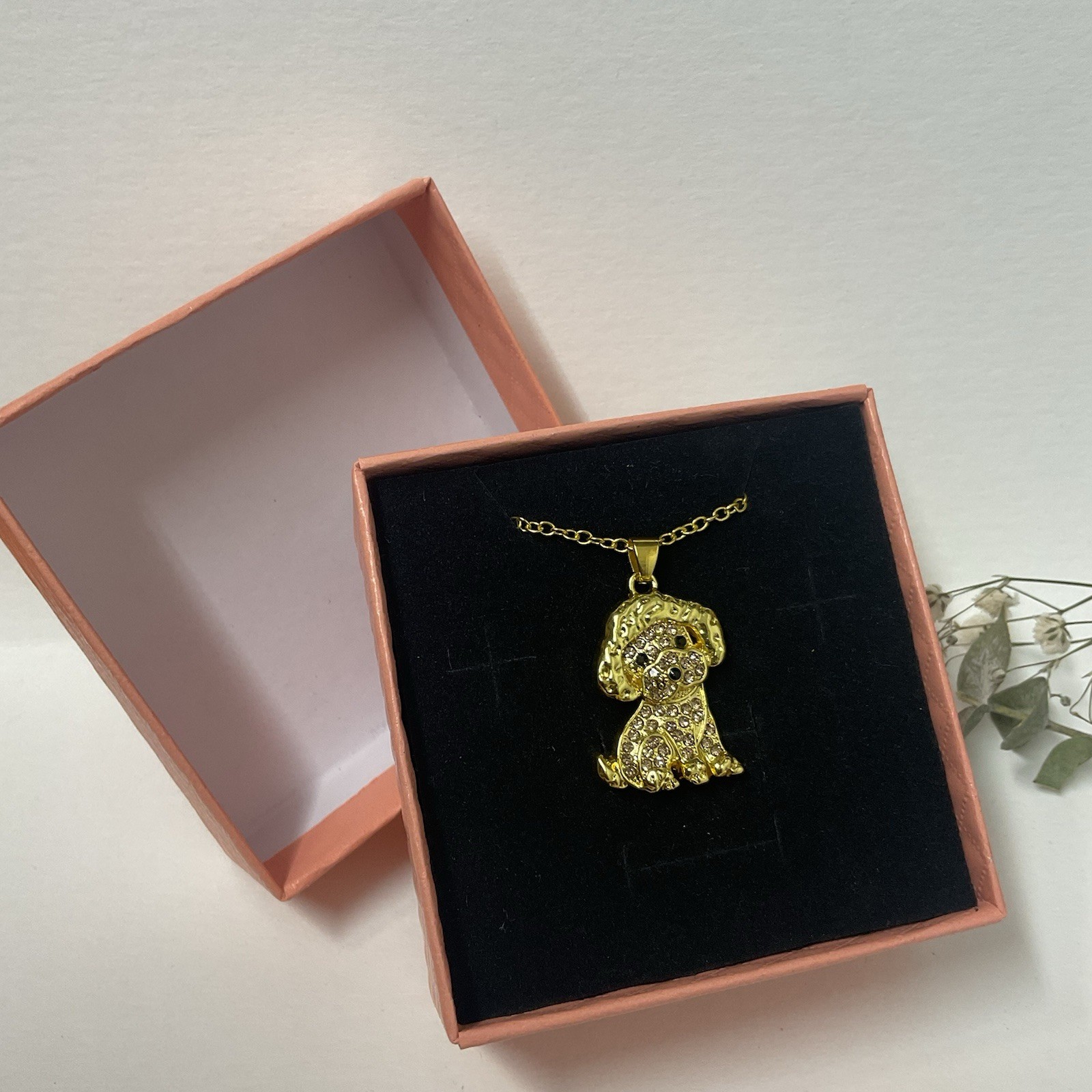Collana lunga 19" tono oro con ciondolo barboncino animale domestico cucciolo gioielli accessori regalo
