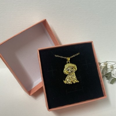 19'' Long Gold Tone Necklace With Poodle Charm Pet Puppy Jewelry Accessories Gift