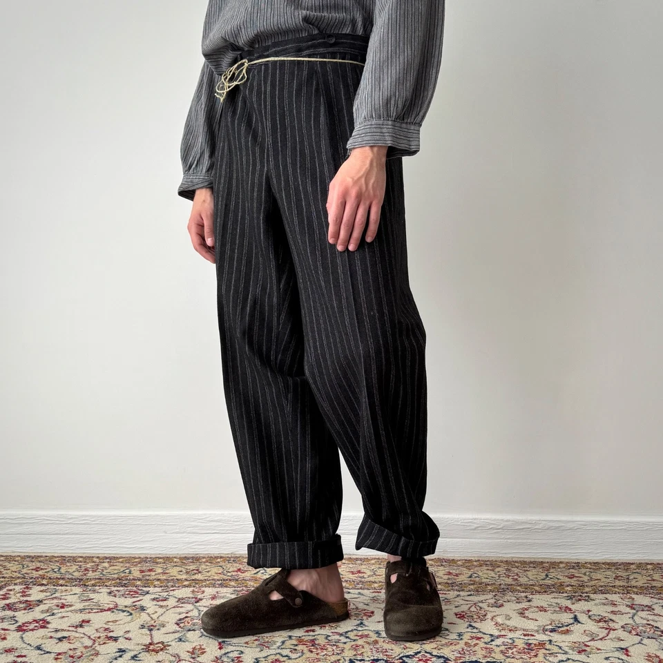 1930s Vintage European Morning Fishtail Suspender Buckle Back Striped Trousers - Image 2 of 4