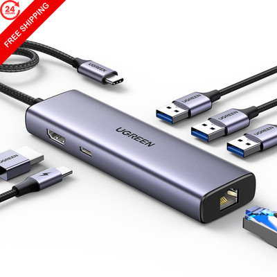 UGREEN Revodok 6 in 1 USB C Hub Gigabit Ethernet Adapter with 4K HDMI Grey