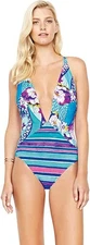 GOTTEX Women's Samosir Deep V-Neck One Piece Swimsuit Floral Stripe 8 10 12 NEW