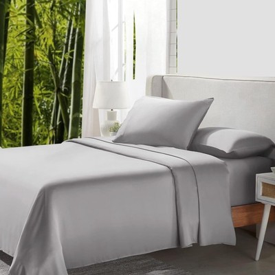 King Size Silver Gray Bamboo Bed Linen Set Soft Lightweight Cool Comfort