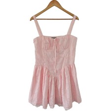 PrettyLittleThing, Pink Jacquard, Babydoll Coquette, Ruched Cup Mini Dress, 12.