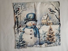 NEW Christmas Throw Pillow Cover Snowman Scene with Birds and House 18"