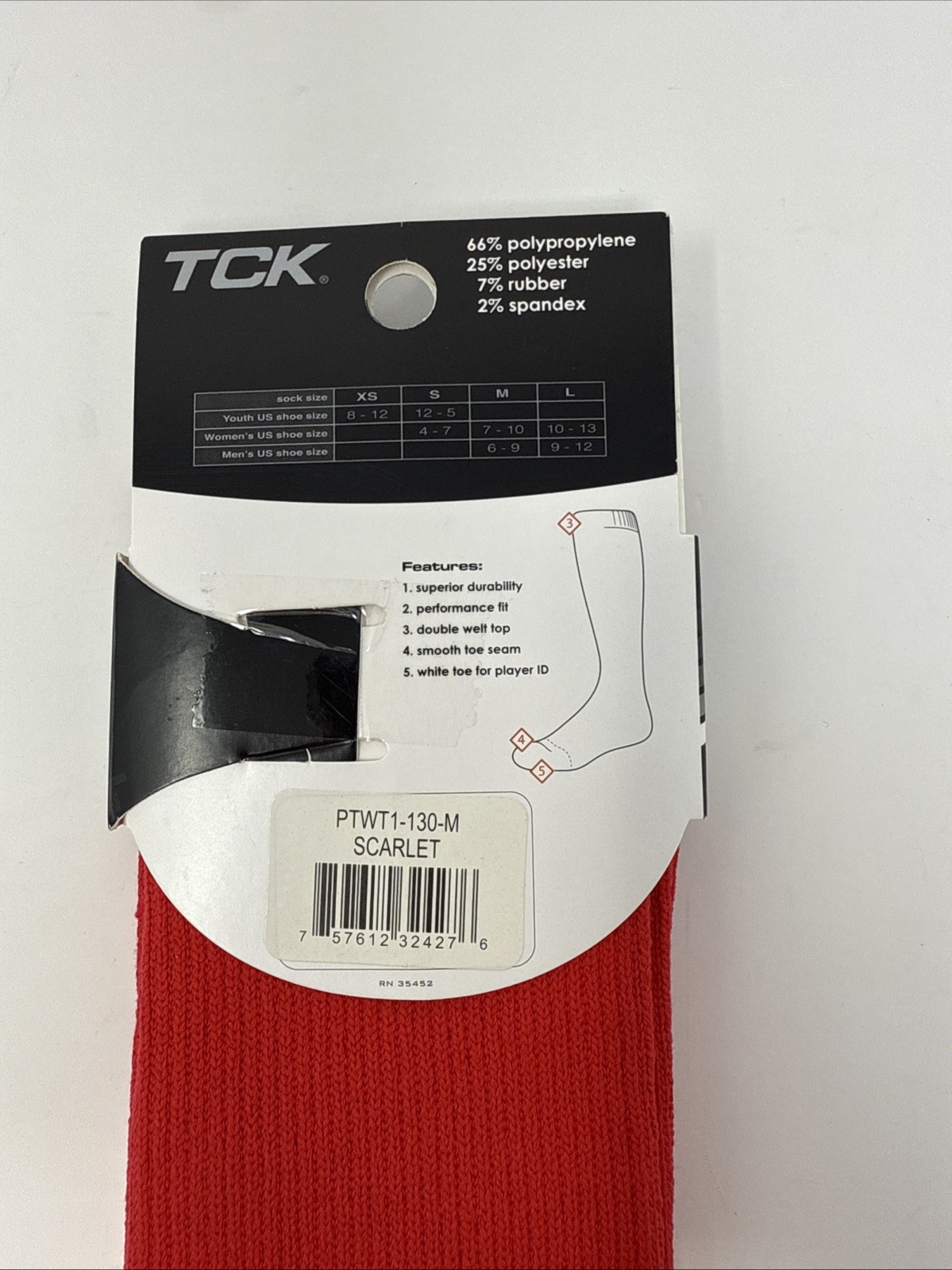 TCK Adult Pro Sport DRI Sock Scarlet Unisex Sz M