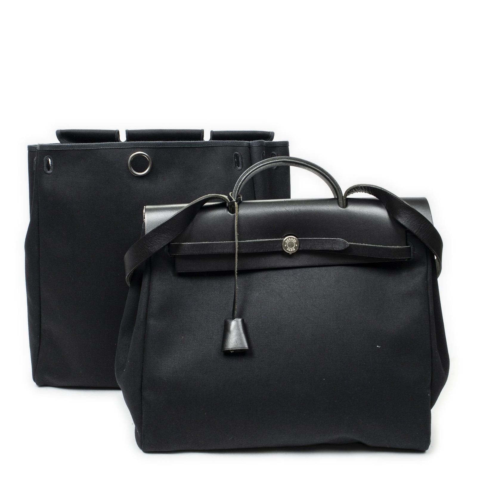 Hermès Black Herbag 2 in 1 MM Handbag Toile Officier Canvas