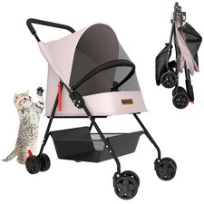 Passeggino per Cani e Gatti Carrozzina Animali Domestici Pieghevole Rosa 15kg