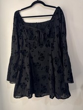 Cider Black Flocked Floral Mini Dress Medium NWT Bell Sleeve Cottagecore
