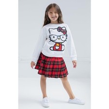 Hello Kitty Girls 10-12 Red Black Tartan Plaid Cotton Pleated Skirt Preppy D8-7