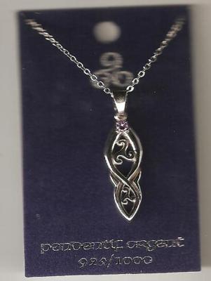 Pendentif Triskel – Argent 925, Verre Facetté Violet, Symbole Breton