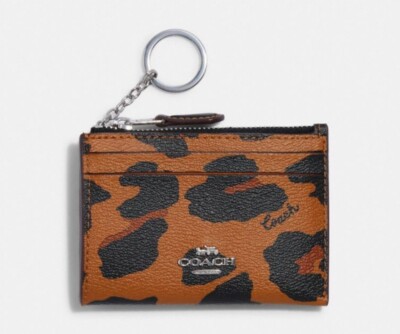Coach Mini Skinny Id Case In Leather With Leopard Print CC870