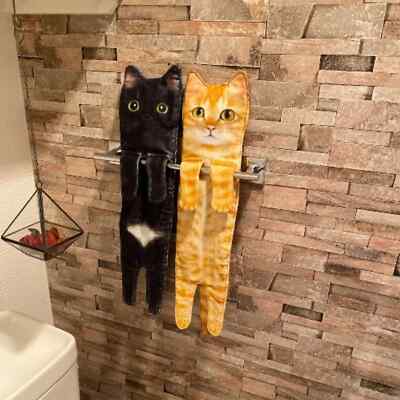 Cat Hand Towels Kitchen Bathroom Hand Towel Ball with Hanging Loops Quick Dry 