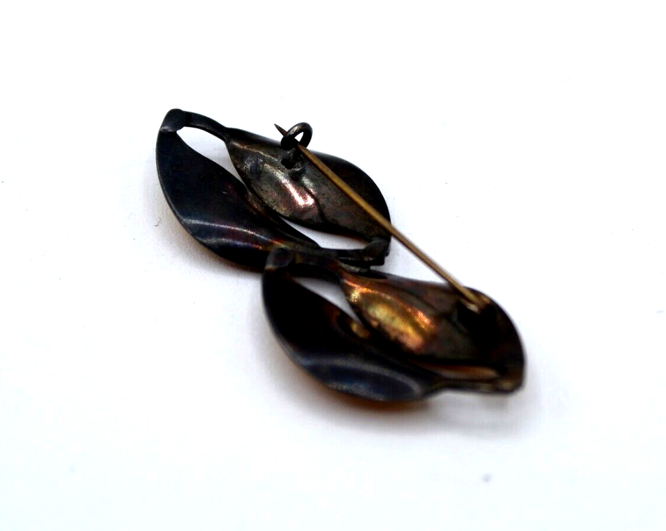 David Andersen sterling Norway yellow orange enamel leaf brooch 8.2g