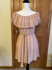 FOREVER 21 Off The Shoulder Pink Striped Dress Belt Women's Size M Swiftie
