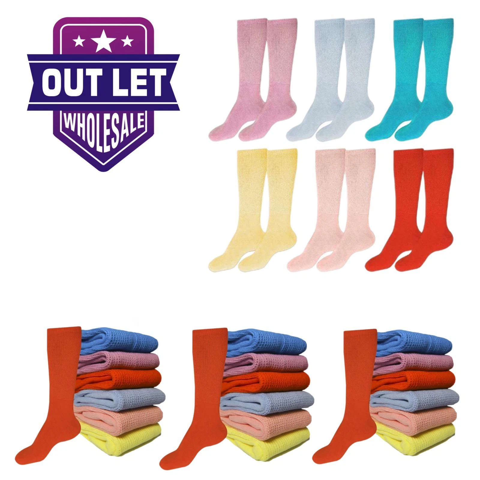 Wholesale Lots Women's Diabetic Crew Socks Circulatory Cushion Cotton Size 9-11