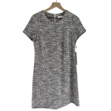 NWT Calvin Klein Women’s Tweed Shift Short Sleeve Dress Grey Multicolor Size 10