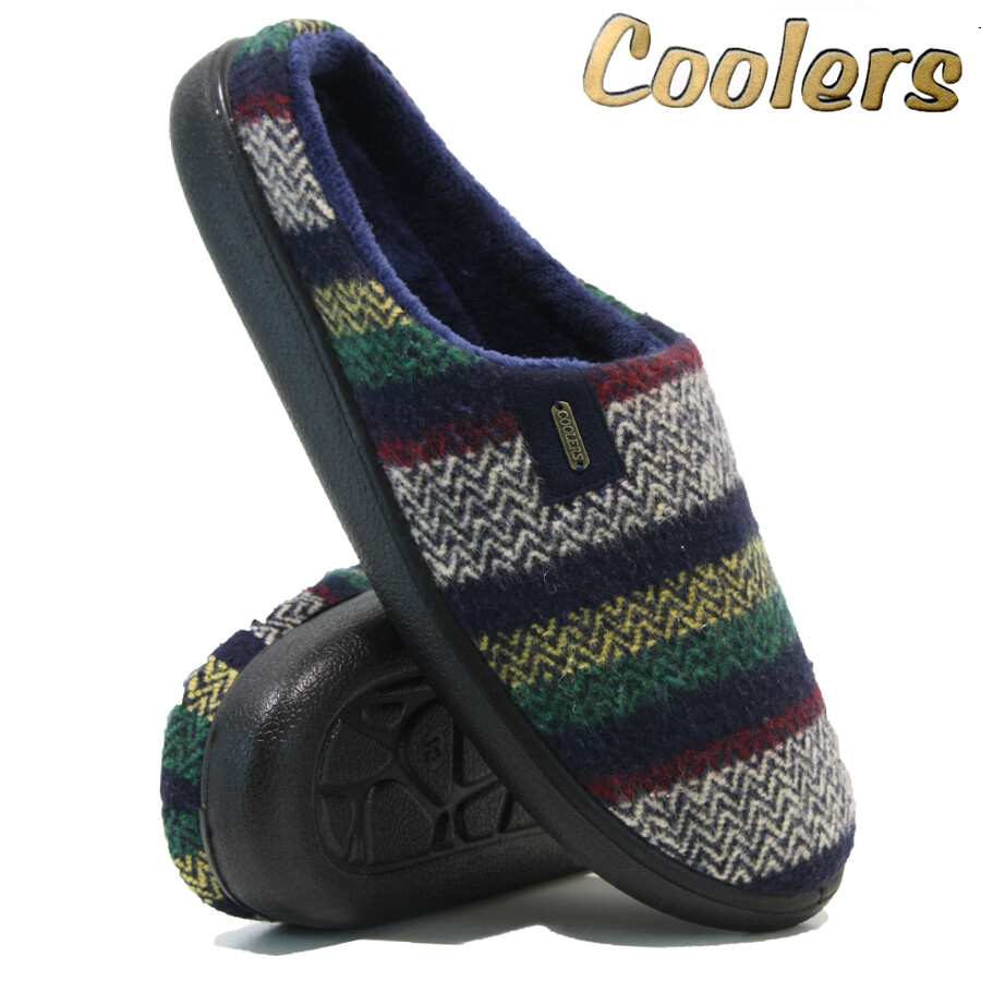 MENS COOLERS SLIPPERS FLEECE LINED CASUAL WARM SLIP ON MULES WINTER FUR