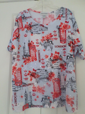Ladies Size 2X Cathy Daniels Polyester Top LONDON Design Front & Back