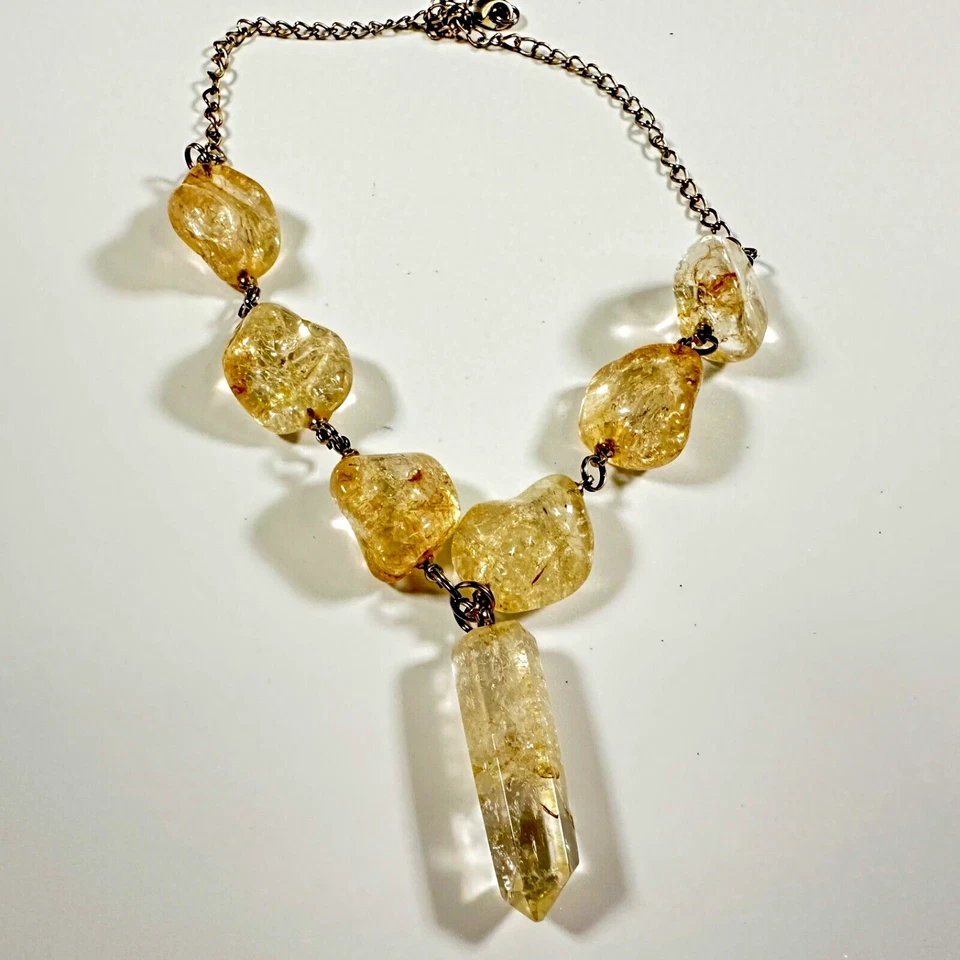 Collar de citrino de cristal crudo de varias piedras de 18 pulgadas Foto 3 de 4