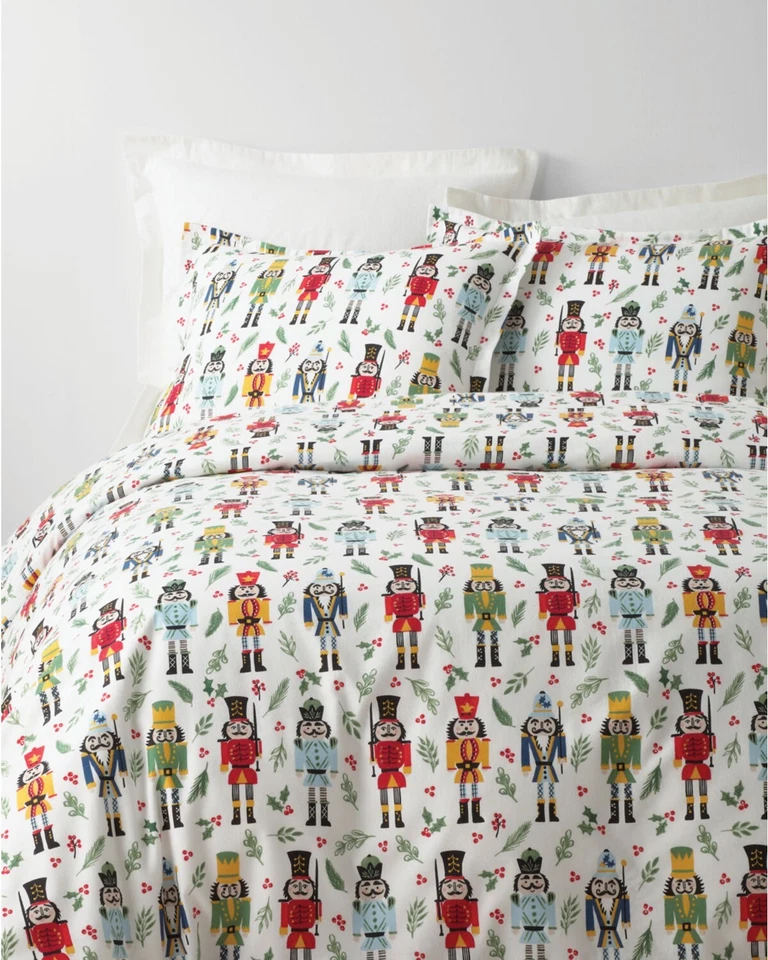 Garnet Hill holiday nutcracker Christmas KING Duvet cover Garland gift party / - Image 3 of 4