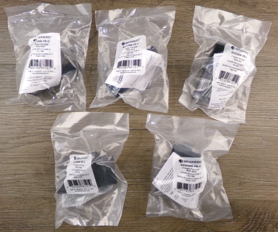 Box of 5 Brainerd 3" Angled Post / Wall Hook, Matte Black, 35lb Capacity, New S4 Foto 2 de 4